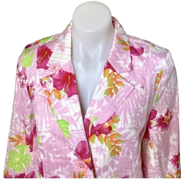 TRIBU | Women’s Pink Floral and Stripped Pattern Women’s Coastal Blazer Size 12 - Picture 2 of 6